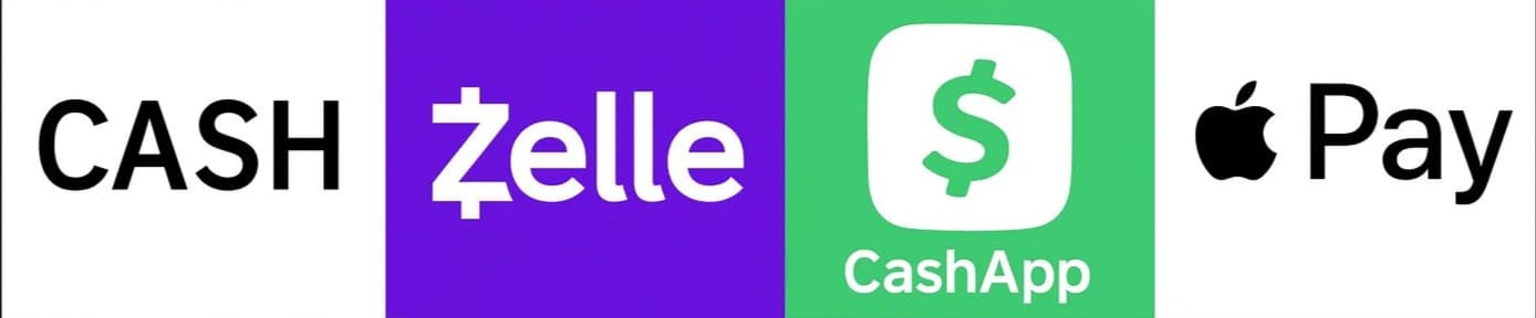 Logos for Mastercard, Discover, American Express, and Visa, indicating all credit cards are accepted.